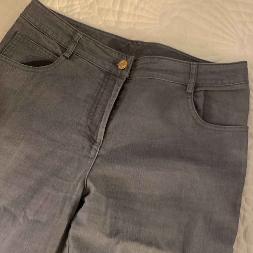 St. John Gray jeans with Gold Button. 5 pocket. Size 4